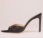 Noir Allure black suede heeled mule with Italian rhinestones — Viva Sole, handmade in Italy — view 7