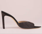 Noir Allure black suede heeled mule with Italian rhinestones — Viva Sole, handmade in Italy — view 13