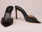 Noir Allure black suede heeled mule with Italian rhinestones — Viva Sole, handmade in Italy — view 6