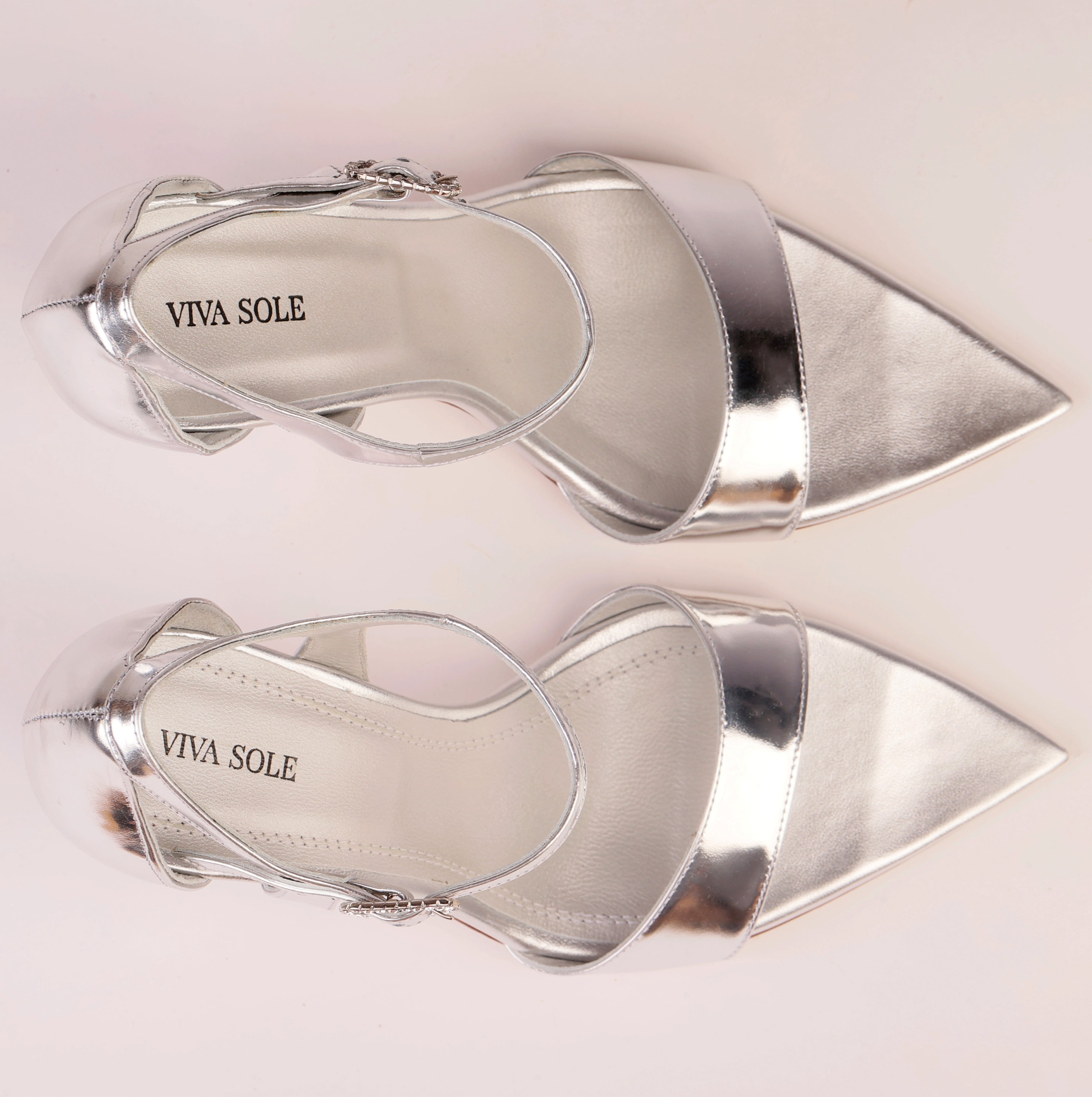 Luna Silver mirror leather sandal with crystal buckle — Viva Sole, handmade in Italy — view 6
