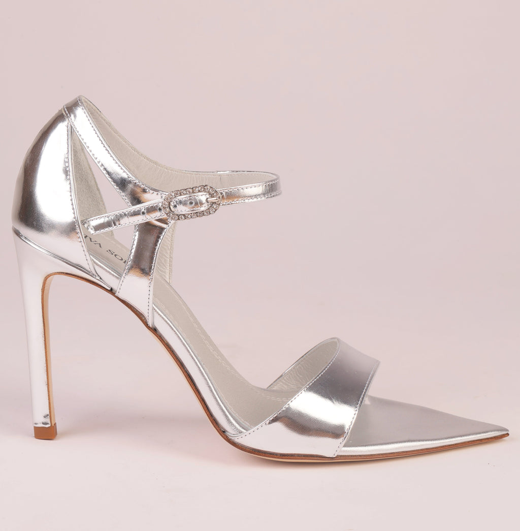 Luna Silver mirror leather sandal with crystal buckle — Viva Sole, handmade in Italy — view 4