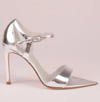 Luna Silver mirror leather sandal with crystal buckle — Viva Sole, handmade in Italy — view 4