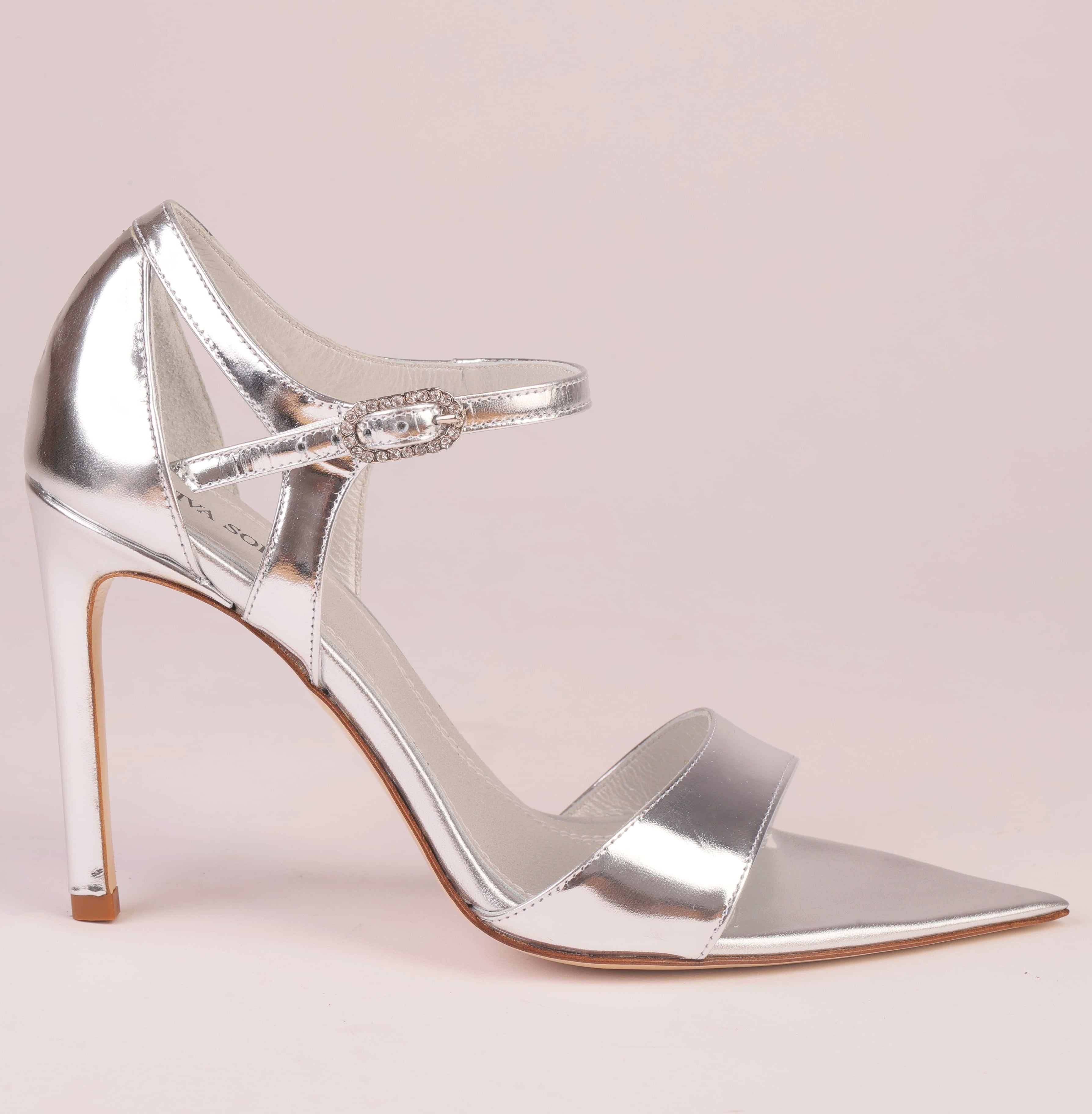 Luna Silver mirror leather sandal with crystal buckle — Viva Sole, handmade in Italy — view 4