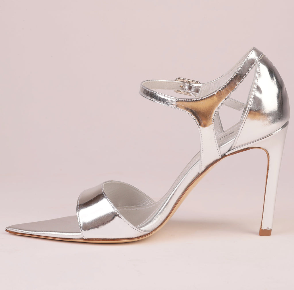 Luna Silver mirror leather sandal with crystal buckle — Viva Sole, handmade in Italy — view 5