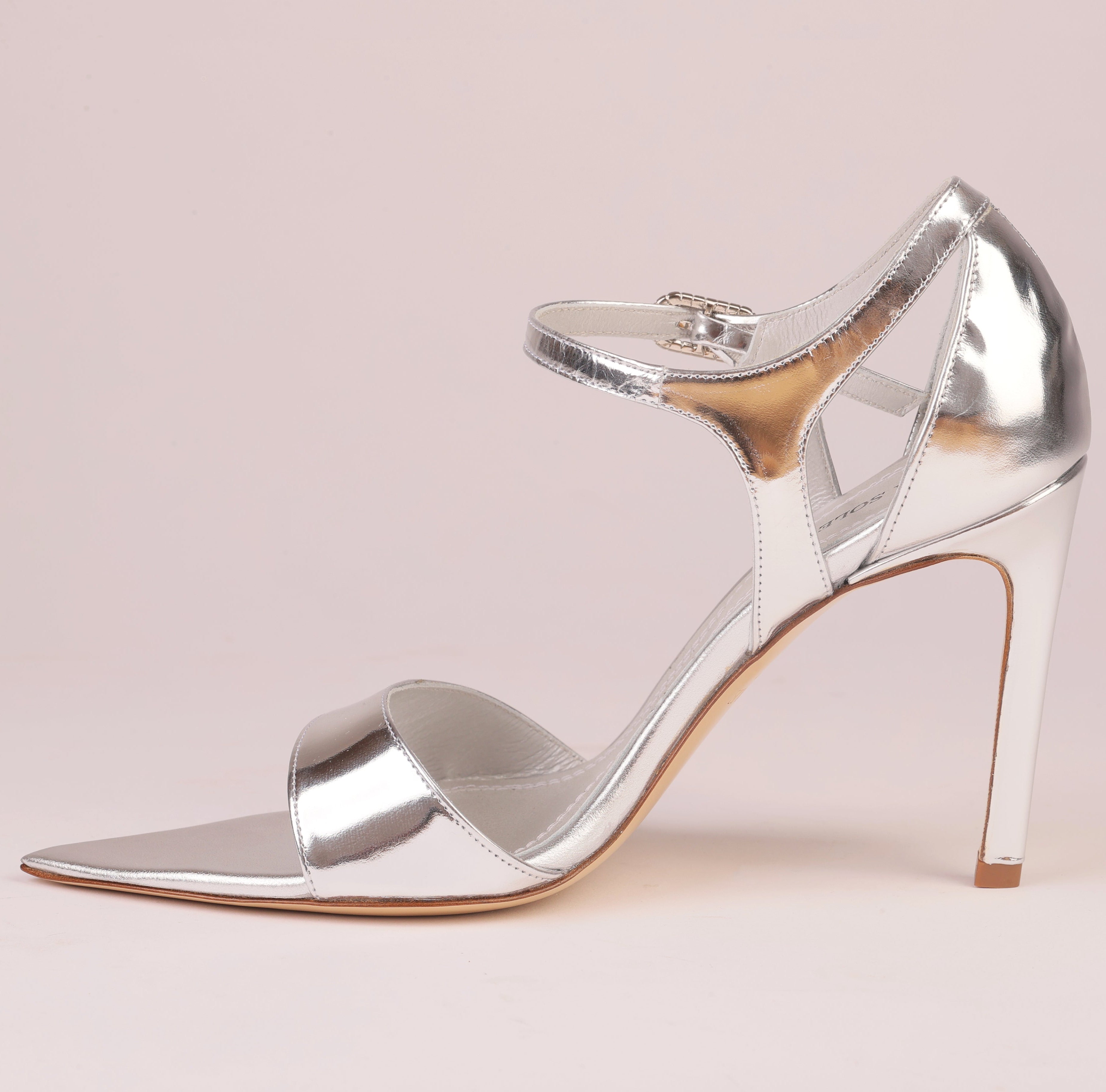 Luna Silver mirror leather sandal with crystal buckle — Viva Sole, handmade in Italy — view 5