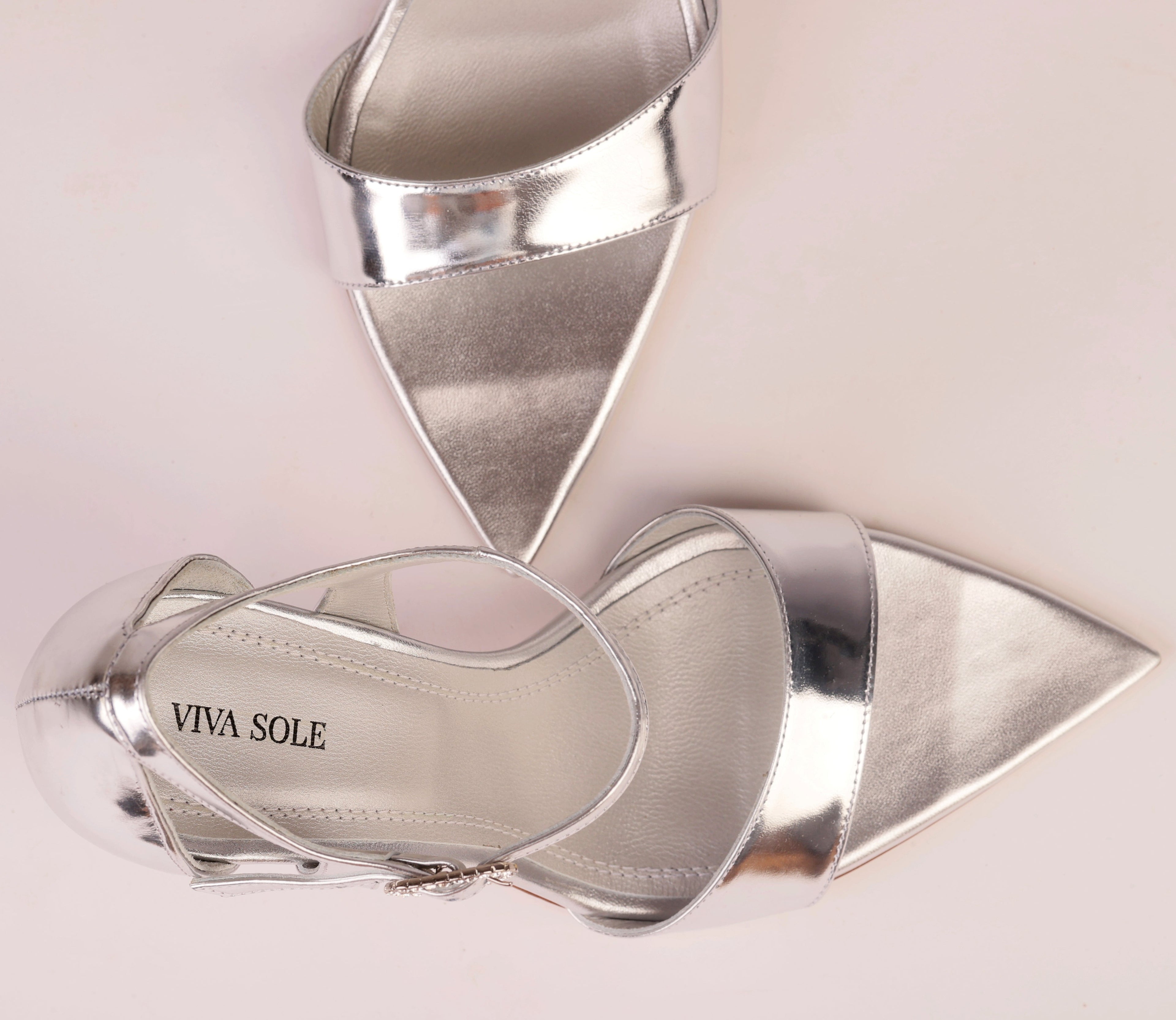 Luna Silver mirror leather sandal with crystal buckle — Viva Sole, handmade in Italy — view 7