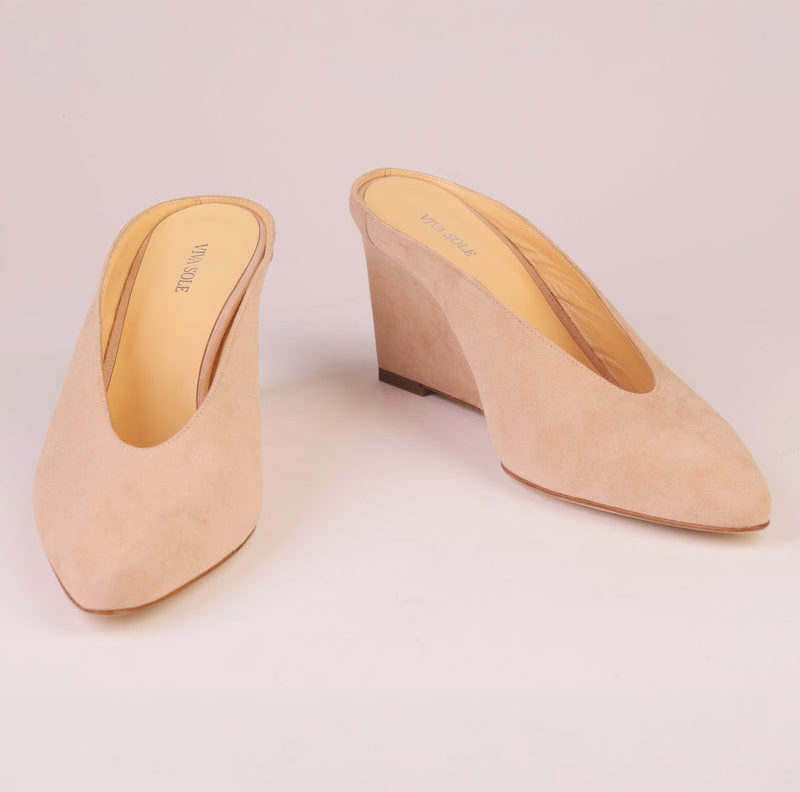 Étoile Wedge powder suede mule — Viva Sole, handmade in Italy