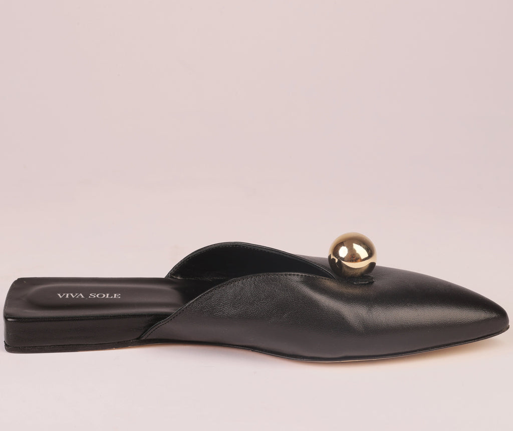 Aurora Slide black nappa leather mule with sculptural sphere — Viva Sole, handmade in Italy — view 9