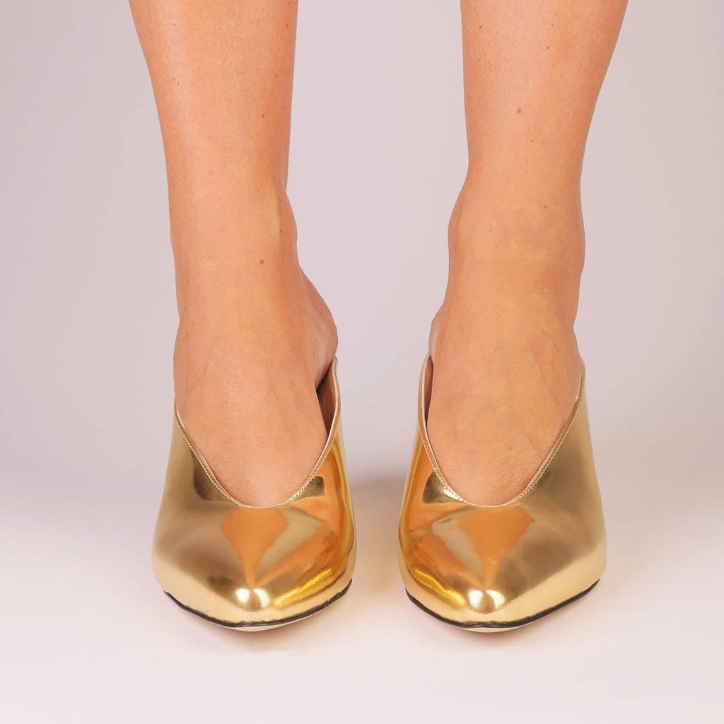 Solaris Wedge gold mirror leather wedge mule — Viva Sole, handmade in Italy — view 8