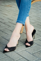 Noir Allure black suede heeled mule with Italian rhinestones — Viva Sole, handmade in Italy — view 16