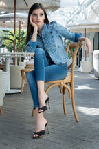 Noir Allure black suede heeled mule with Italian rhinestones — Viva Sole, handmade in Italy — view 11